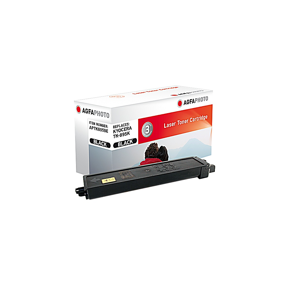 Una cartuccia toner laser nera di AgfaPhoto, con una scatola bianca. La scatola ha dettagli rossi e il testo 'Laser Toner Cartridge'.