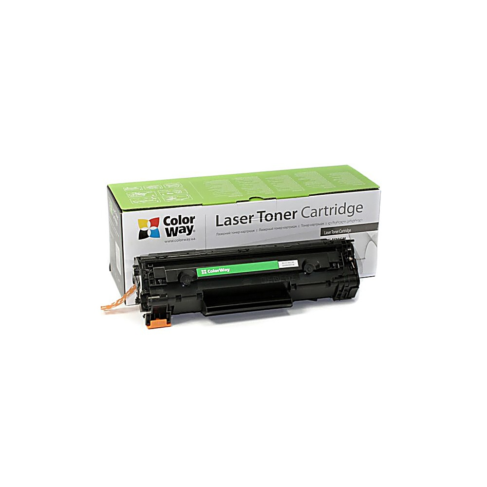 Una scatola di cartucce toner laser con una cartuccia nera all'interno. La scatola è verde e bianca, con il marchio 'Color Way'.