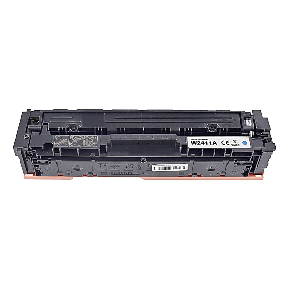 Una cartuccia di toner nera e color pesca con testo bianco e un punto blu, su sfondo bianco.