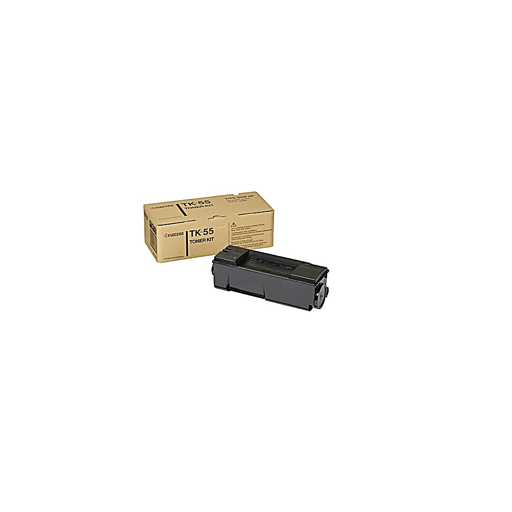 Una scatola del kit toner Kyocera TK-55 e una cartuccia di toner nera su sfondo bianco. La scatola è marrone con testo nero.