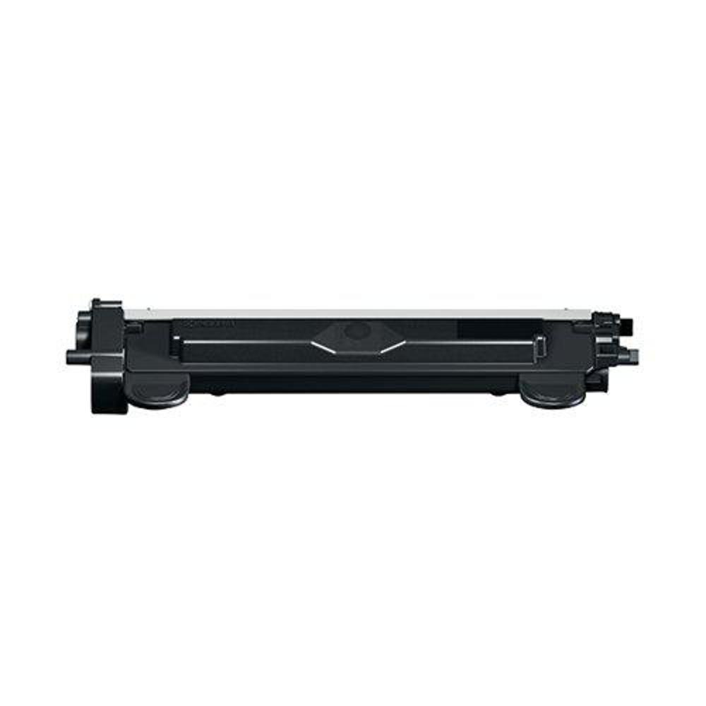 Una cartuccia di toner per stampante in bianco e nero è centrata orizzontalmente. La cartuccia ha una forma rettangolare ed è su sfondo bianco.