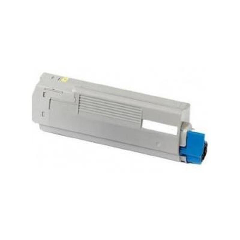 Una cartuccia di toner grigia con un componente blu all'estremità destra. La cartuccia è su sfondo bianco.
