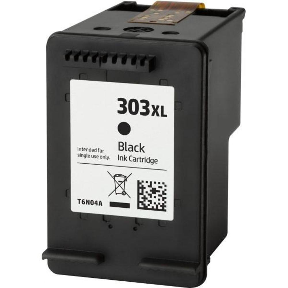 Una cartuccia di inchiostro nero con l'etichetta 303XL, destinata a un singolo utilizzo. Dice 'Black Ink Cartridge' e ha un codice QR.