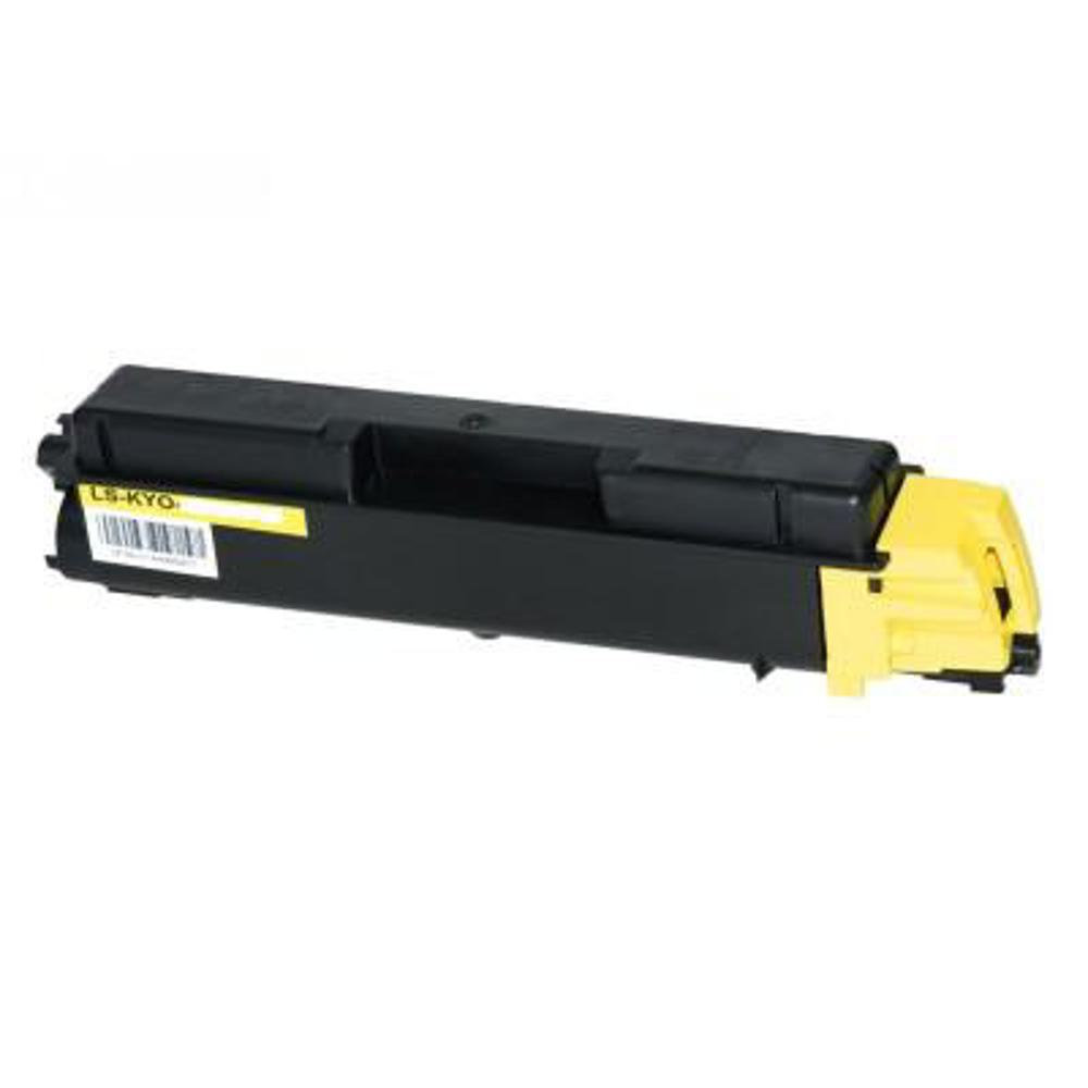 Una cartuccia toner nera e gialla. La cartuccia ha un corpo nero e una sezione gialla a destra.