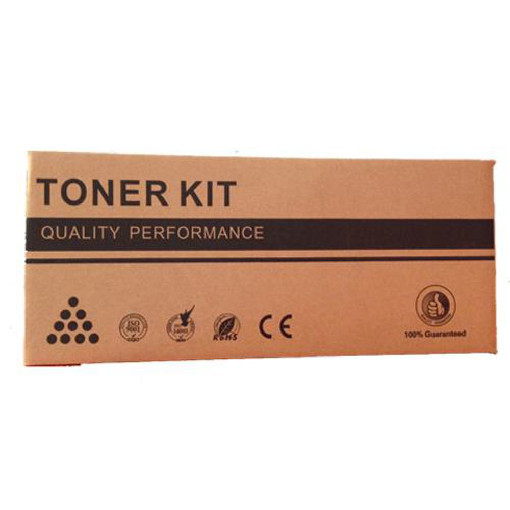 Una scatola marrone per kit toner con testo nero che recita 'TONER KIT QUALITY PERFORMANCE'. Sono presenti loghi e marchio 'CE'.