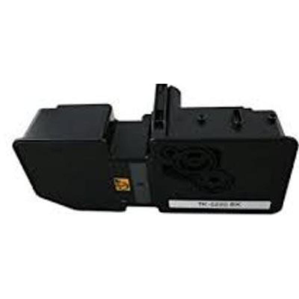 Una cartuccia di toner nera con un'etichetta bianca con la scritta 'TK-5200 BK'.