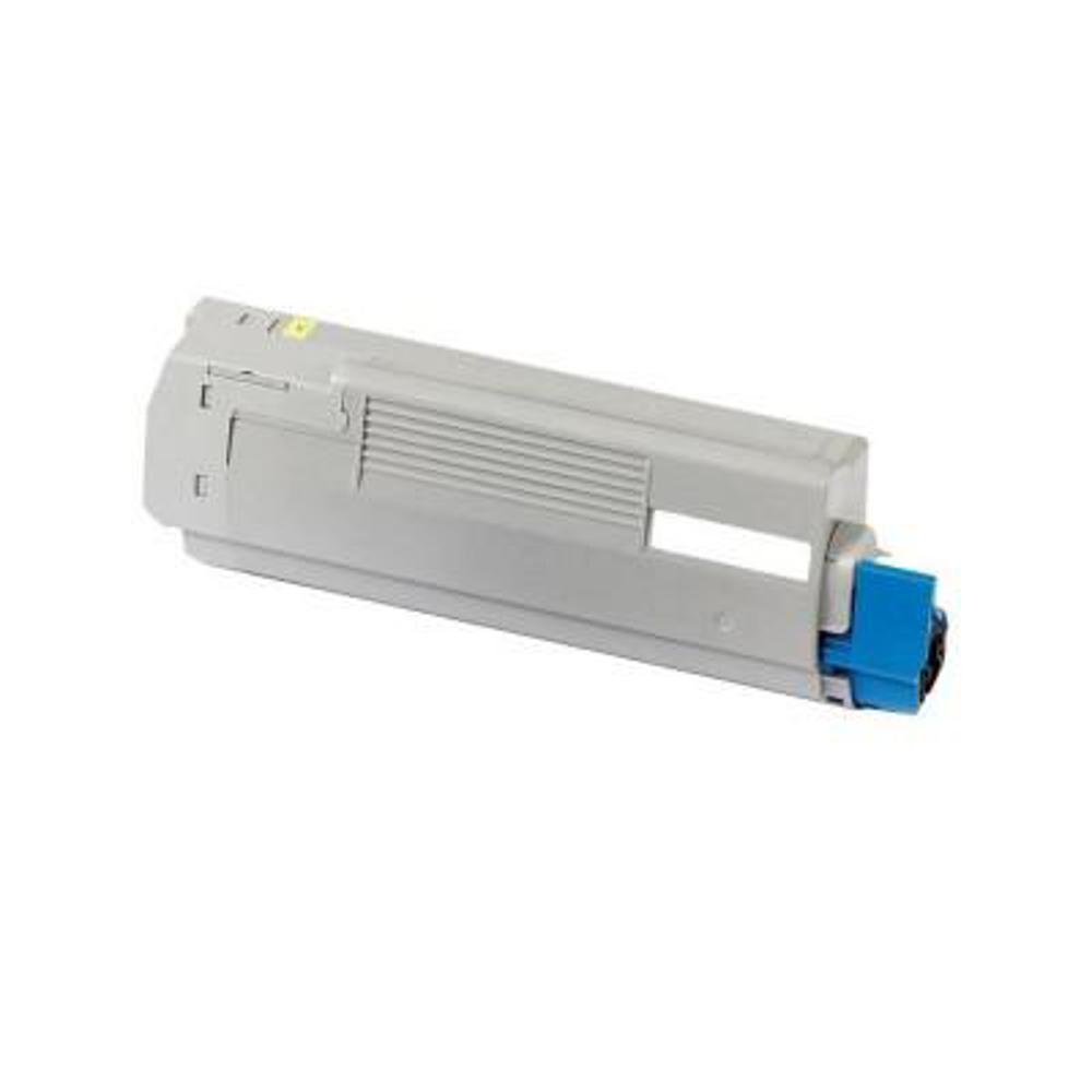 Una cartuccia toner grigia con estremità blu è isolata su sfondo bianco.
