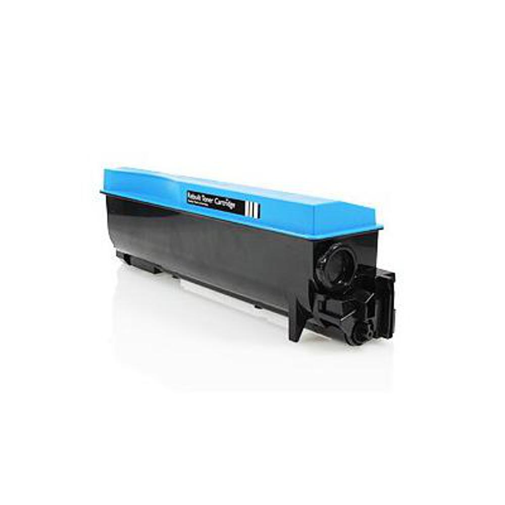 Una cartuccia toner nera e blu. La parte superiore è blu, il corpo è nero. Sfondo bianco.