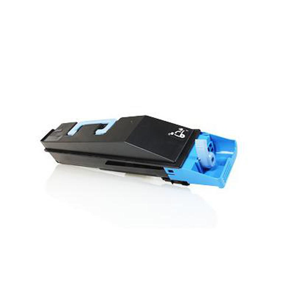 Una cartuccia di toner per stampante nera e blu, su sfondo bianco. La cartuccia è angolata, mostrando i dettagli dei componenti interni.