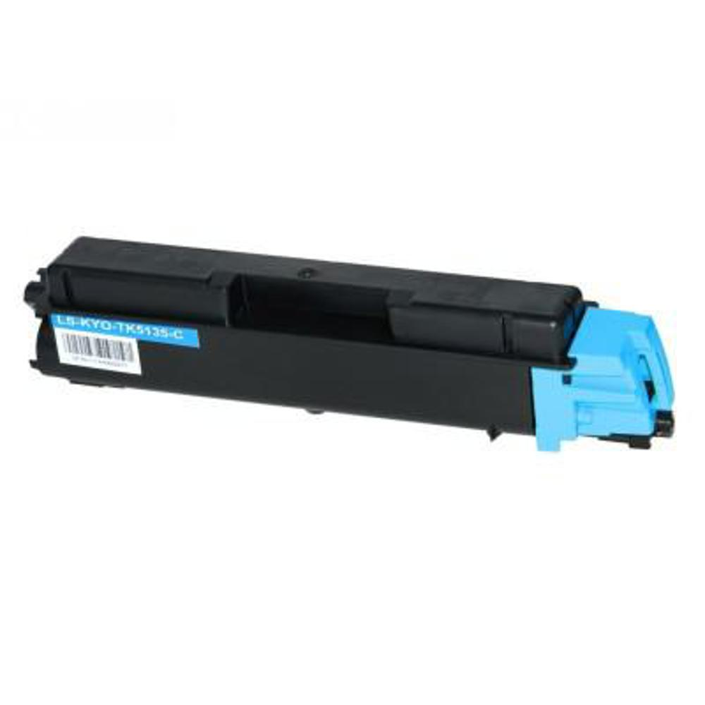 Una cartuccia toner Kyocera nera e blu. La cartuccia è per lo più nera con un'impugnatura blu. Ha un'etichetta.