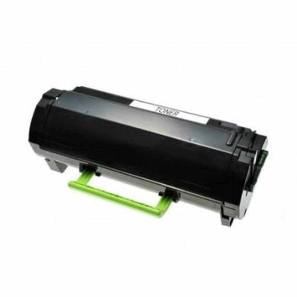 Una cartuccia toner nera con manico verde. La parola 'TONER' è visibile su un'etichetta bianca. Sfondo bianco.