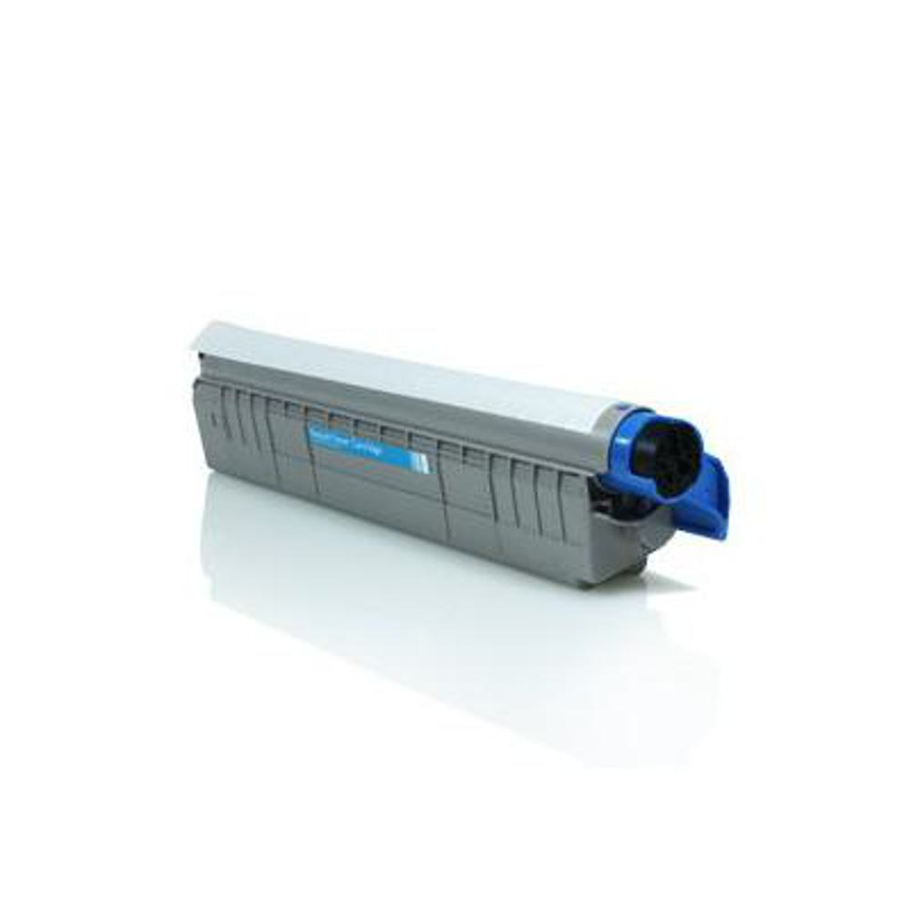 Una cartuccia toner grigia e blu su sfondo bianco. La cartuccia è angolata, mostrando il lato e il fronte.