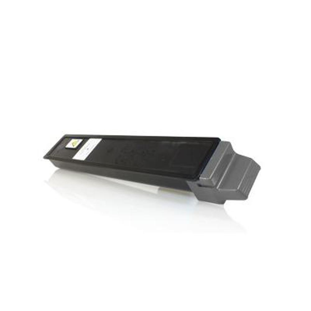 Componente rettangolare nero per stampante su sfondo bianco. Parte grigia e angolata a destra. Etichetta con simbolo di avvertimento.