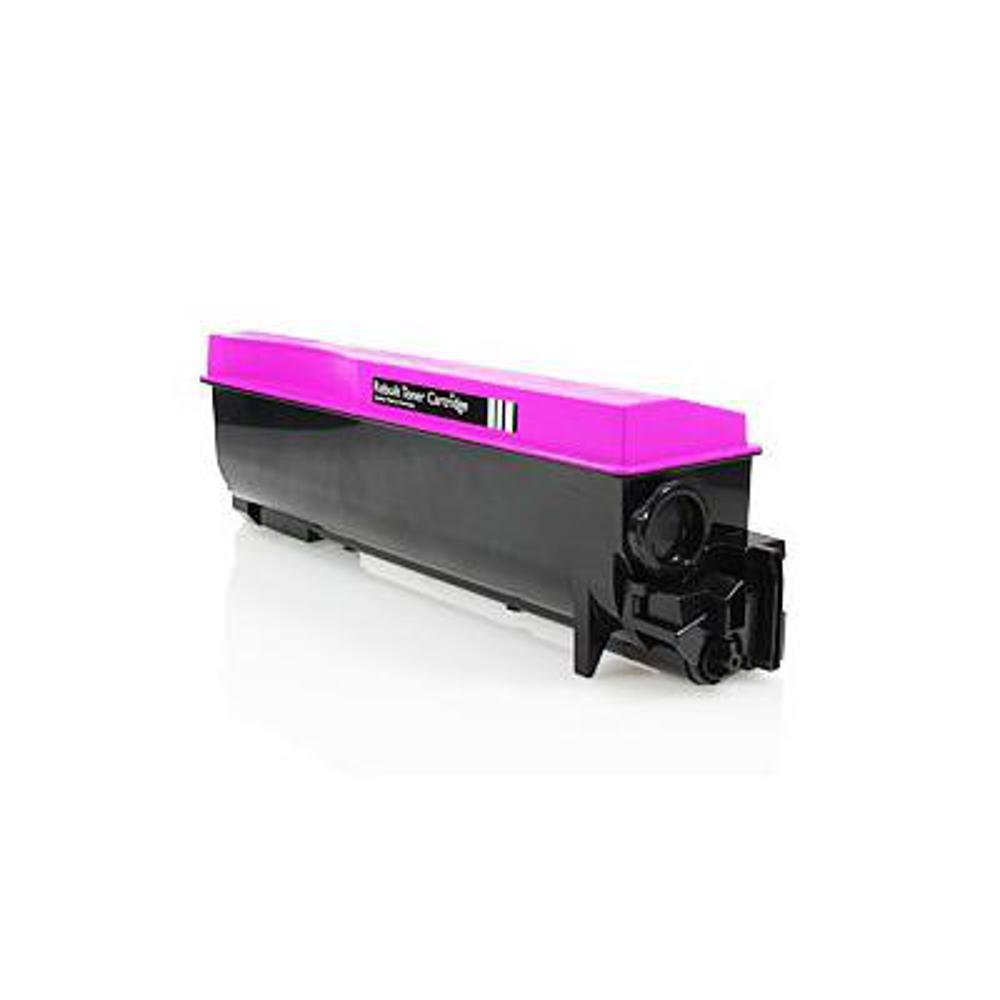 Una cartuccia toner magenta con corpo nero. La parte superiore è magenta, con testo bianco. La cartuccia è su sfondo bianco.