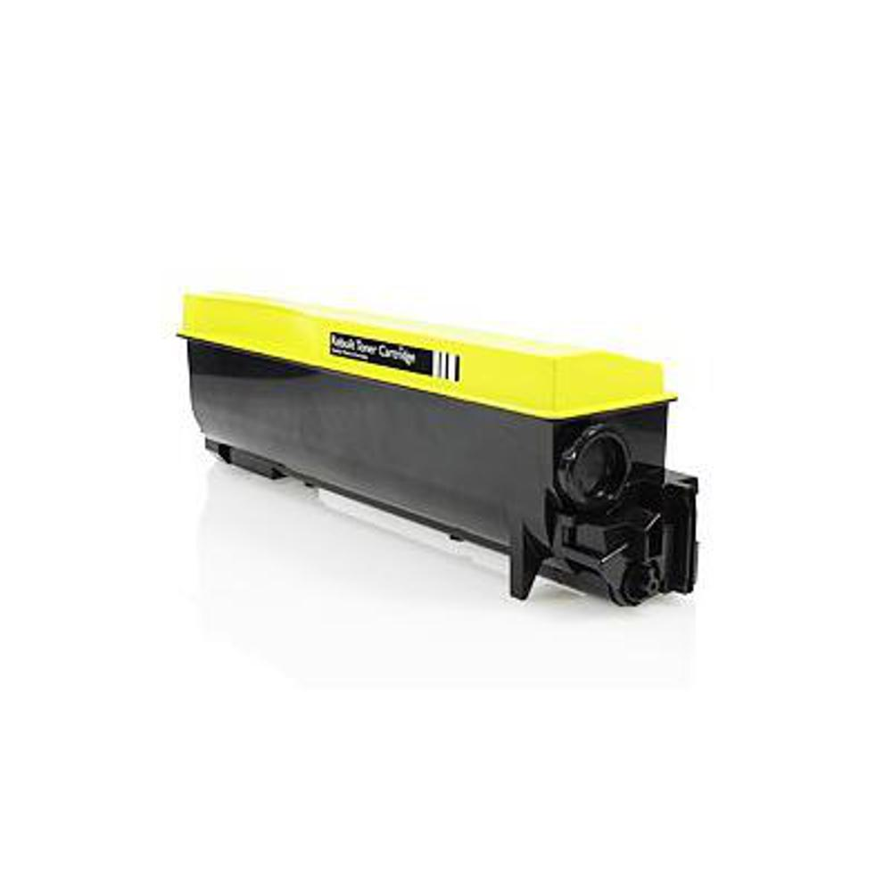 Una cartuccia toner nera e gialla. La parte superiore è gialla, il corpo nero. La cartuccia è su sfondo bianco.