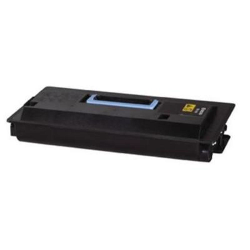 Una cartuccia di toner per stampante nera con una striscia blu e un'etichetta gialla. La cartuccia è rettangolare.