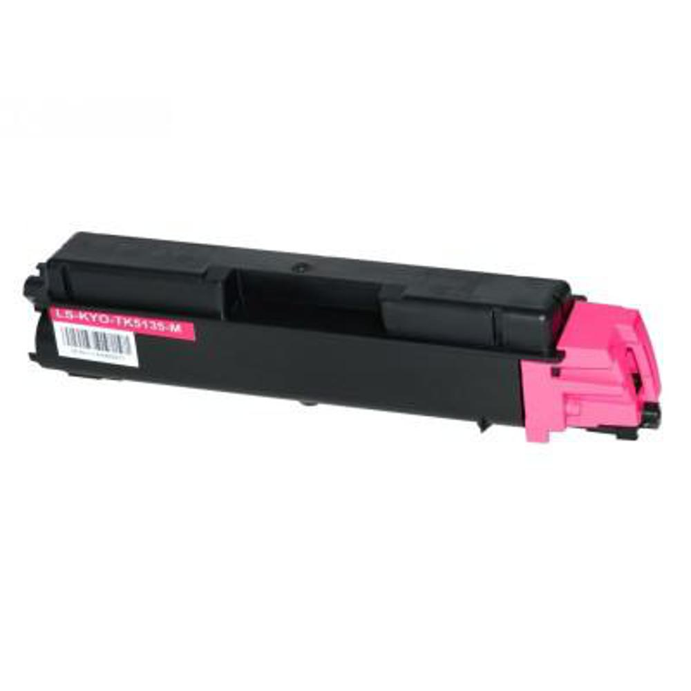 Una cartuccia toner nera e rosa. La cartuccia ha un corpo nero con un'estremità rosa. Un'etichetta è visibile.