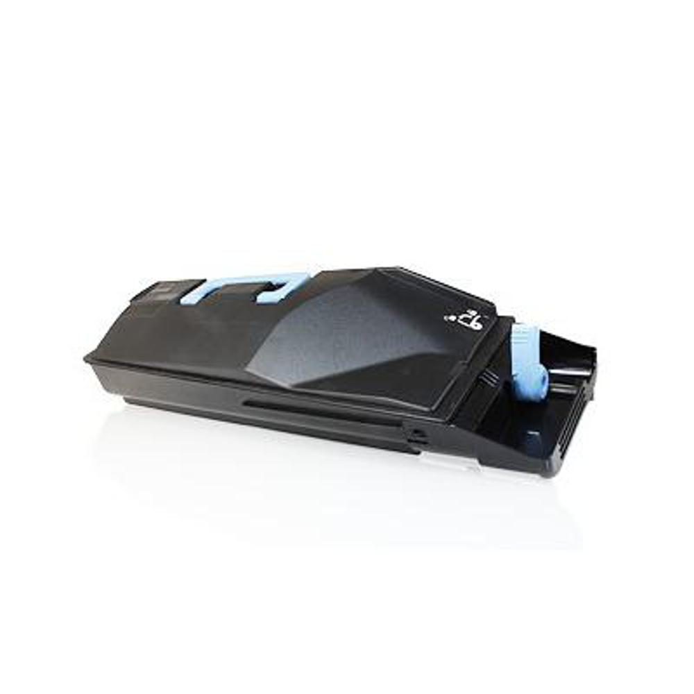 Una cartuccia di toner per stampante nera con maniglia e ugello blu chiaro su sfondo bianco. C'è il numero 26.