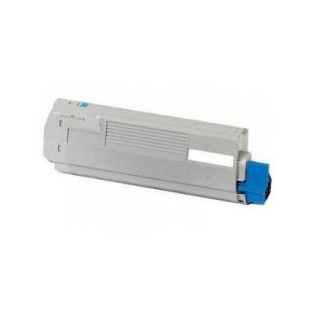 Una cartuccia toner grigia con un'estremità blu. Ha una forma rettangolare e si trova su sfondo bianco.