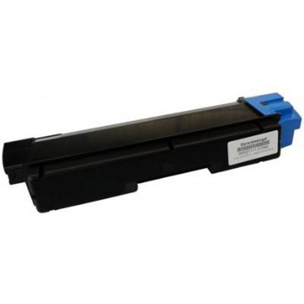 Una cartuccia toner nera e blu. Ha un'etichetta laterale e si trova su uno sfondo bianco.