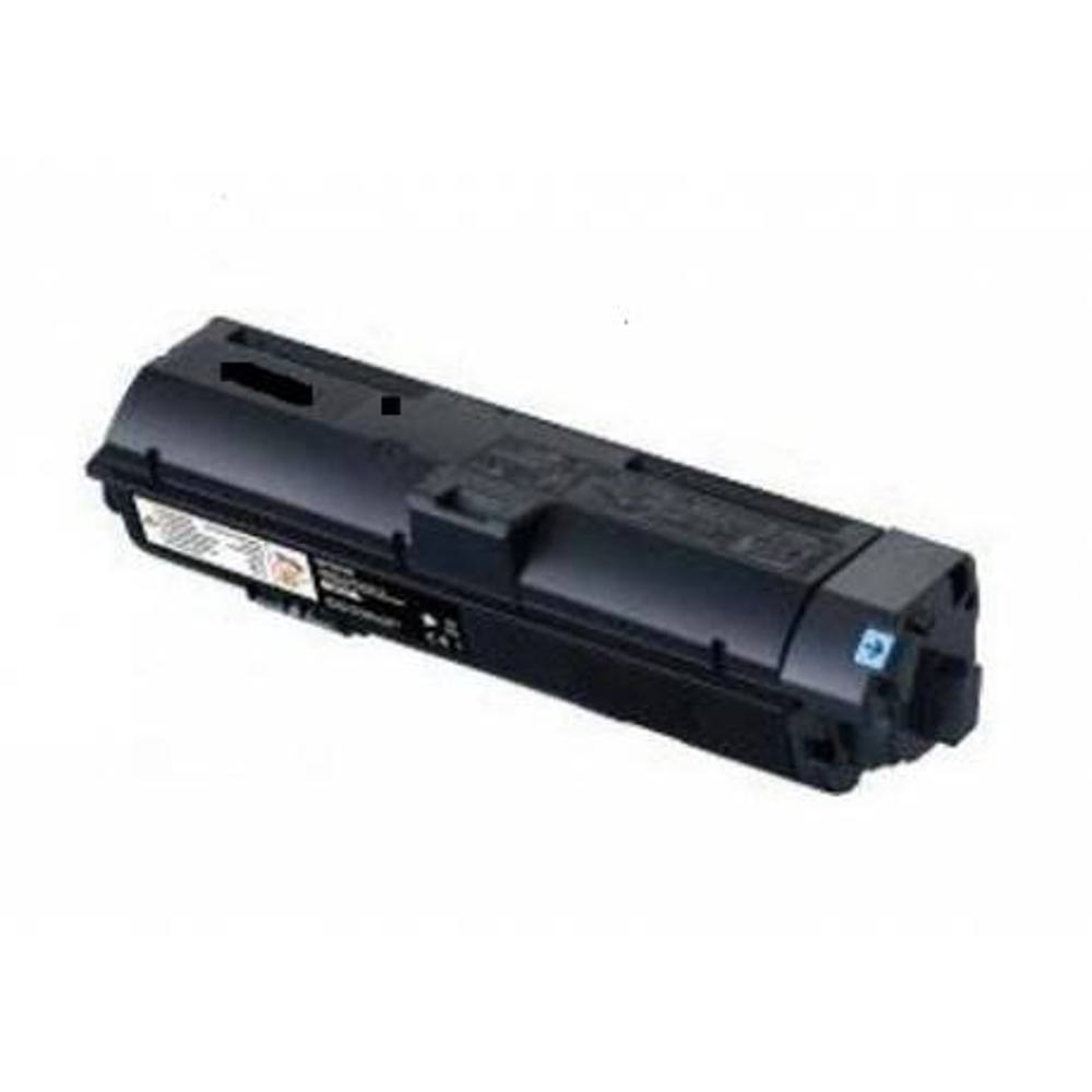 Una cartuccia toner nera per stampante. È rettangolare con una maniglia e varie etichette. Si trova su uno sfondo bianco.
