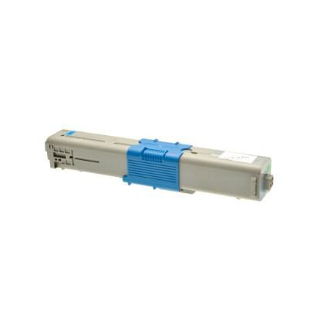 Una cartuccia toner per stampante grigia e blu, orientata orizzontalmente, su sfondo bianco.