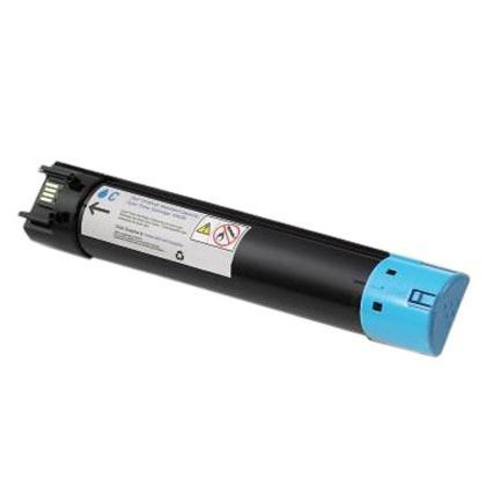Una cartuccia toner nera e blu. La cartuccia è cilindrica con un tappo blu e un'etichetta bianca con simboli di avvertimento.