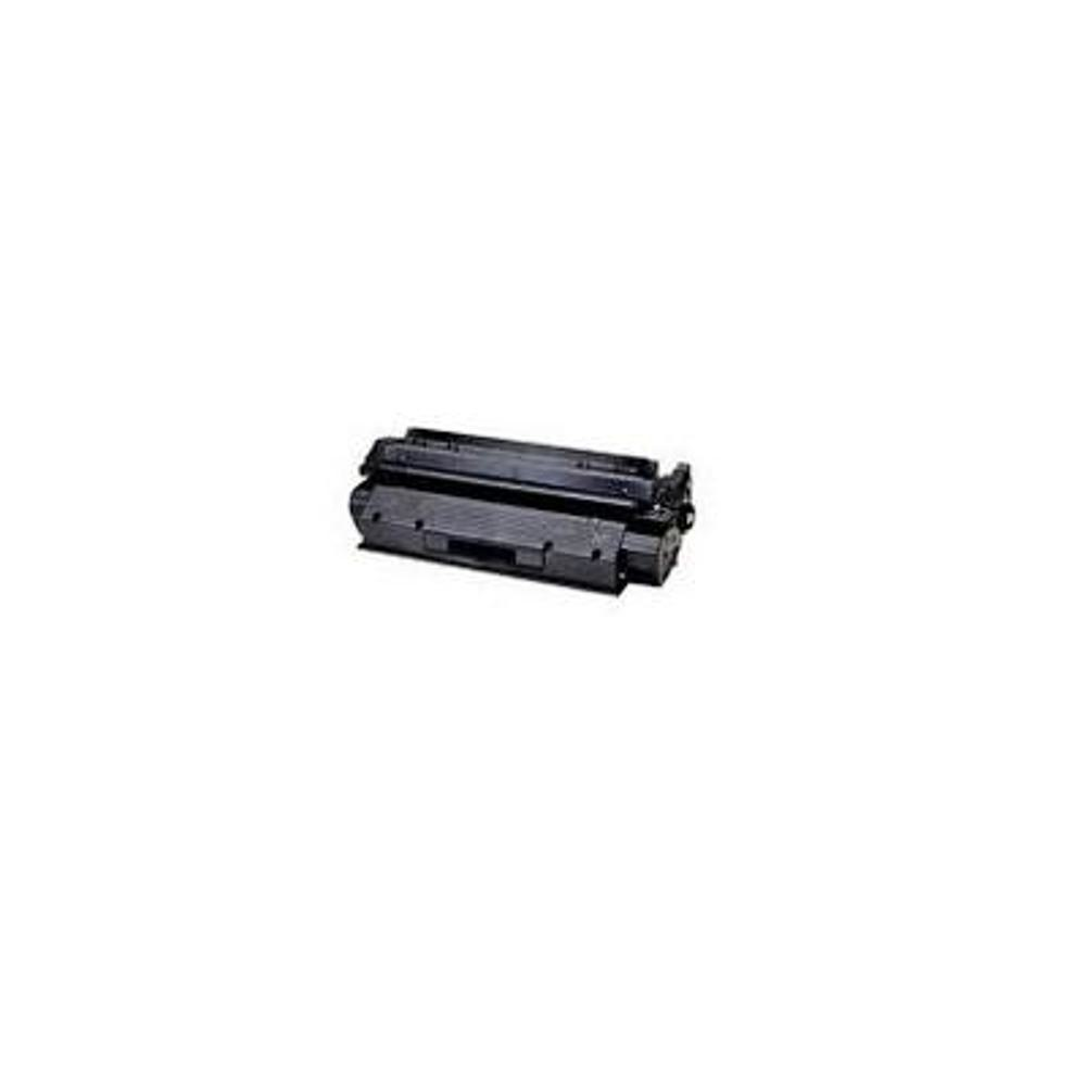 Una cartuccia di toner nera per stampante su sfondo bianco. La cartuccia è al centro, leggermente inclinata a sinistra.