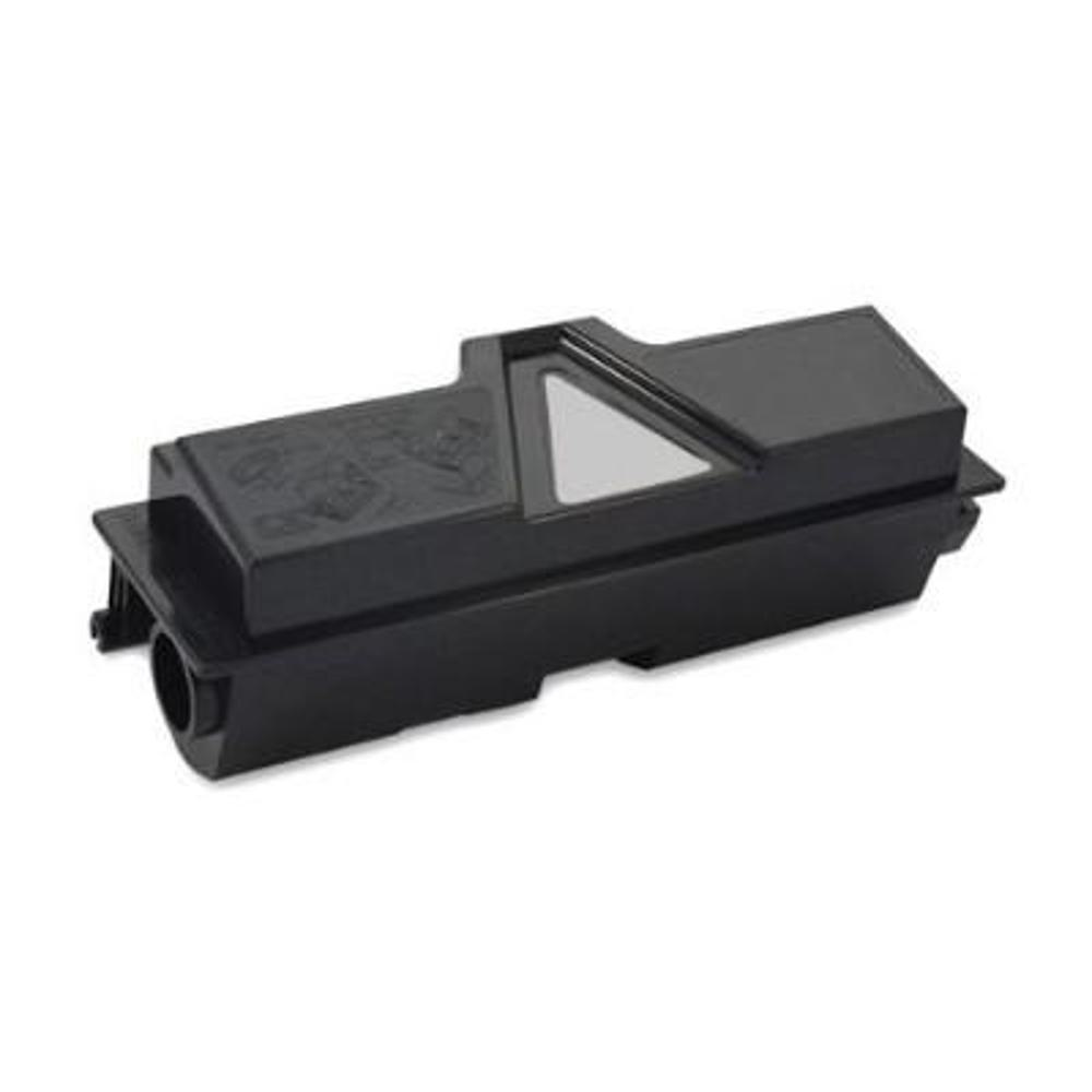 Una cartuccia toner per stampante nera. Ha una finestra triangolare e un'apertura cilindrica.