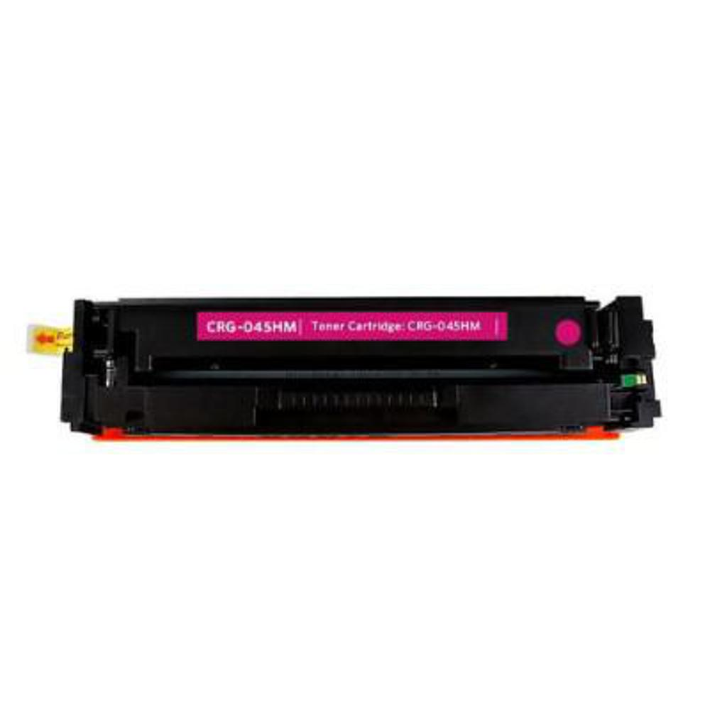 Una cartuccia toner magenta con etichetta CRG-045HM. È nera con testo magenta e un cerchio magenta su sfondo bianco.