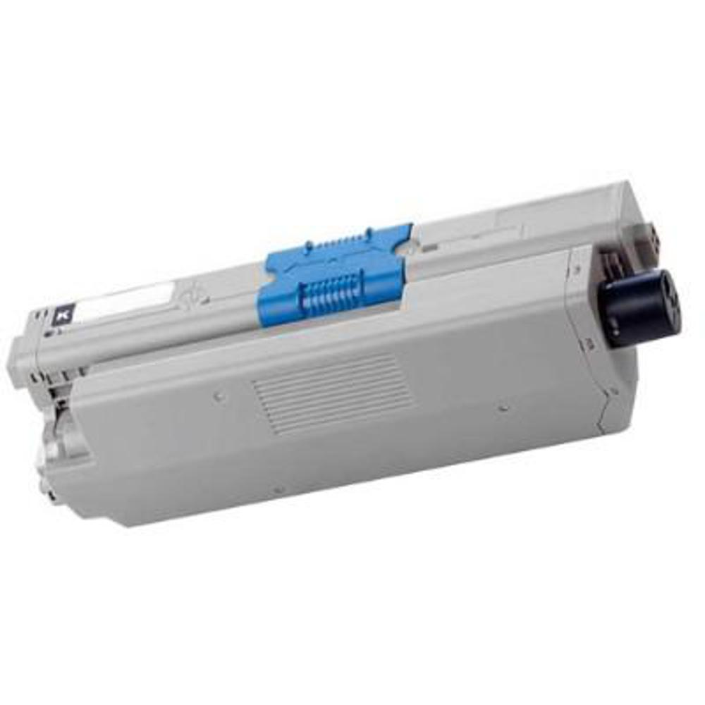 Una cartuccia toner grigia con maniglia blu. Un cilindro nero è sul lato destro. Lo sfondo è bianco.