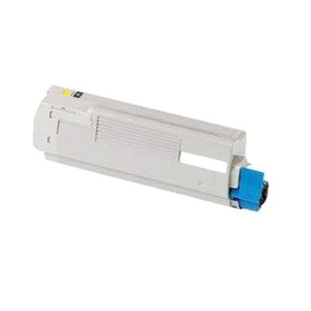 Una cartuccia toner bianca e grigia con connettore blu. È angolata a sinistra su sfondo bianco.