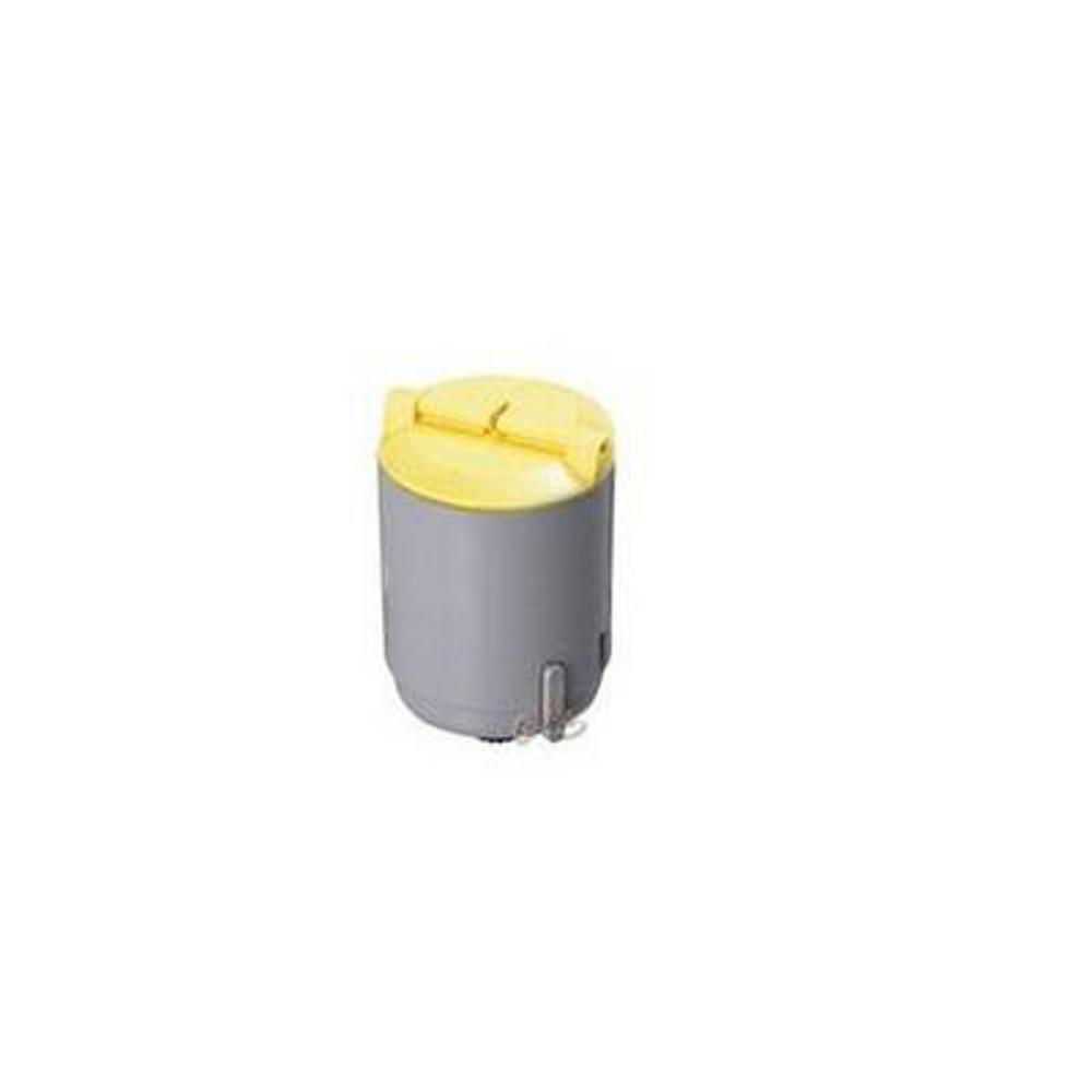 Un oggetto cilindrico grigio con un coperchio giallo è centrato su uno sfondo bianco. Il coperchio ha due sezioni gialle.