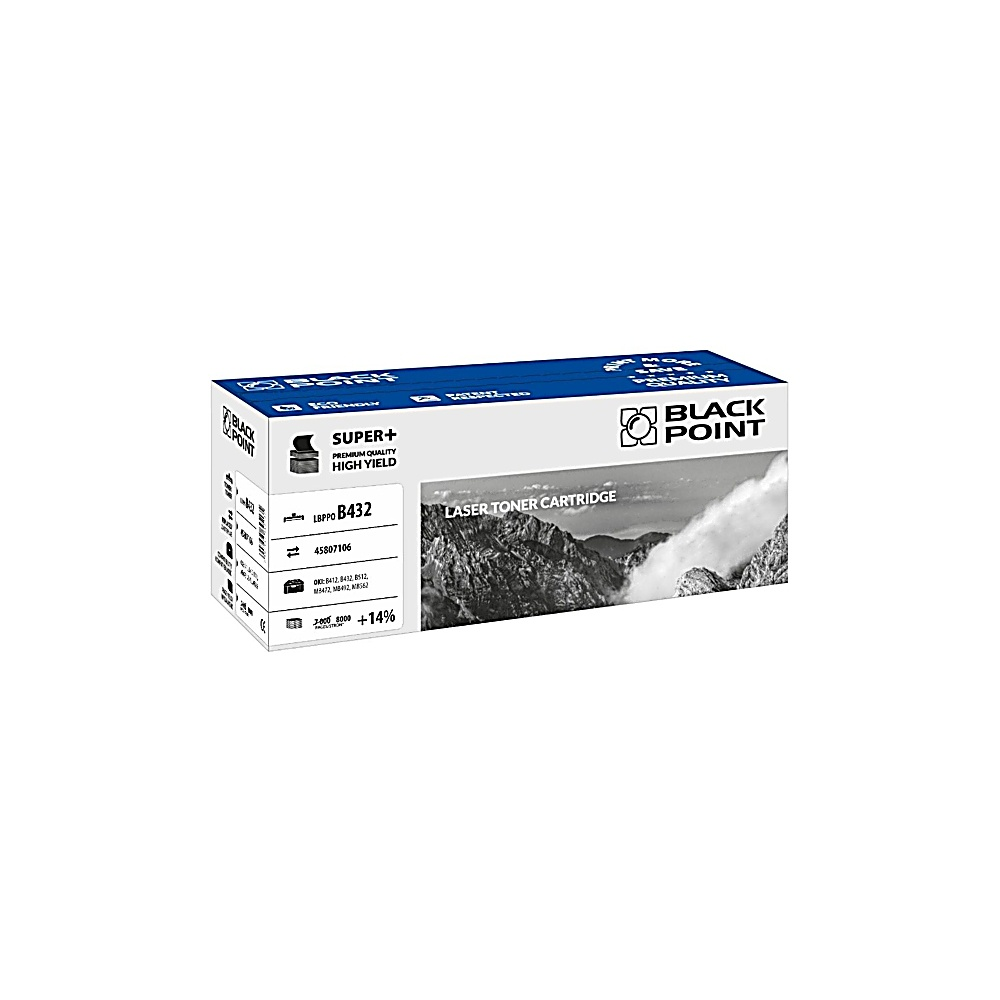 Boîte de cartouche de toner laser Black Point. Elle porte la marque et une image de paysage montagneux sur fond blanc.