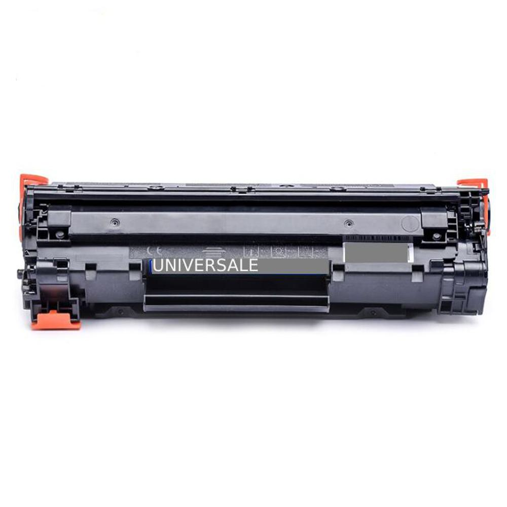 Una cartuccia toner Universale nera e grigia con dettagli arancioni, su sfondo bianco.