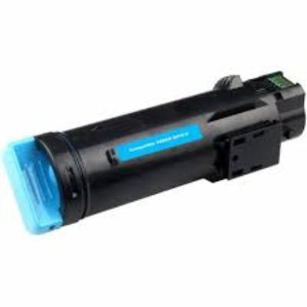 Una cartuccia toner nera e blu. Ha un'etichetta blu e un tappo blu sul lato sinistro.