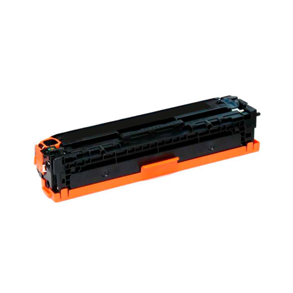 Una cartuccia toner nera e arancione su sfondo bianco. La cartuccia è rettangolare.