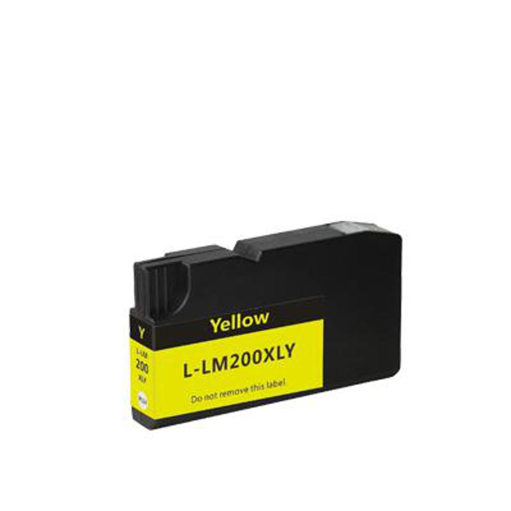 Una cartuccia d'inchiostro gialla e nera. L'etichetta riporta 'Yellow' e 'L-LM200XLY'.