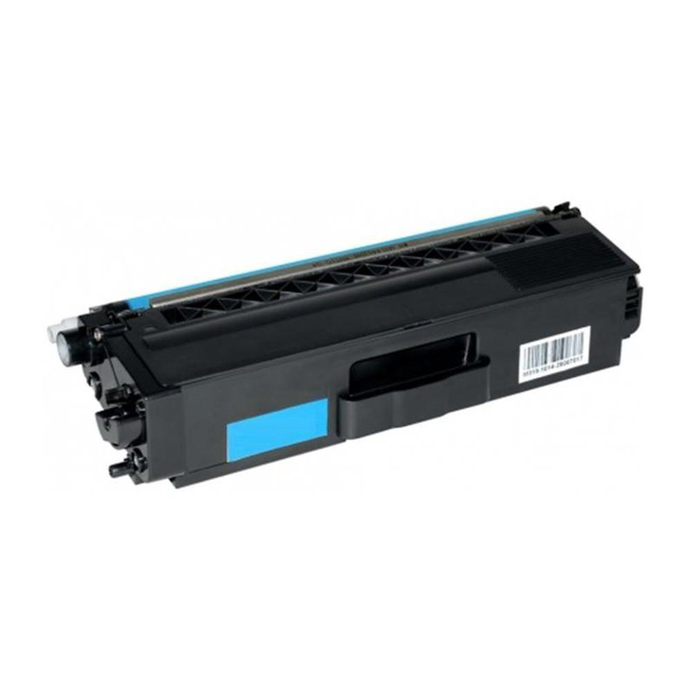 Una cartuccia toner nera e blu. La cartuccia ha una striscia blu sul lato e una parte superiore blu.