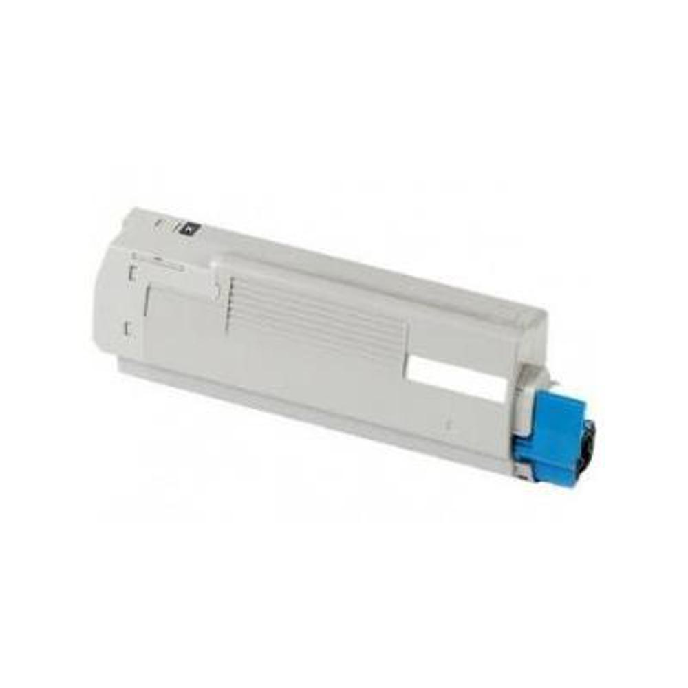 Una cartuccia toner grigia con un componente blu all'estremità, posizionata diagonalmente su sfondo bianco.