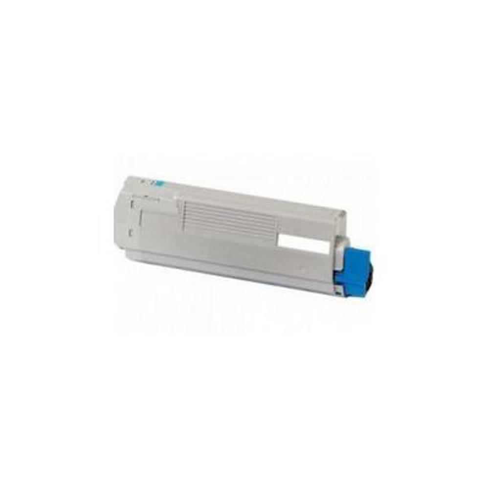 Una cartuccia di toner per stampante grigio chiaro con un componente blu su sfondo bianco. È leggermente angolata verso destra.