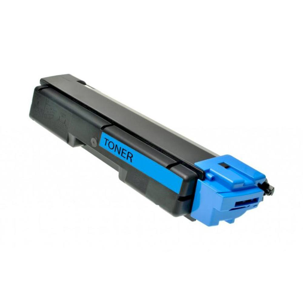Una cartuccia toner, nera e blu, su sfondo bianco. La parola 'TONER' è visibile su un'etichetta blu.