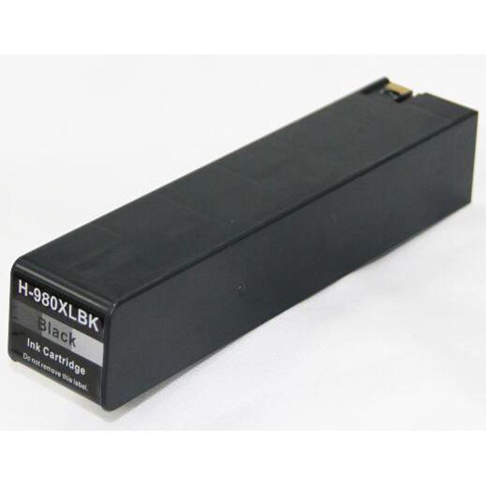 Una cartuccia d'inchiostro nera con l'etichetta 'H-980XLBK Black Ink Cartridge'. È rettangolare, con una piccola etichetta argentata.