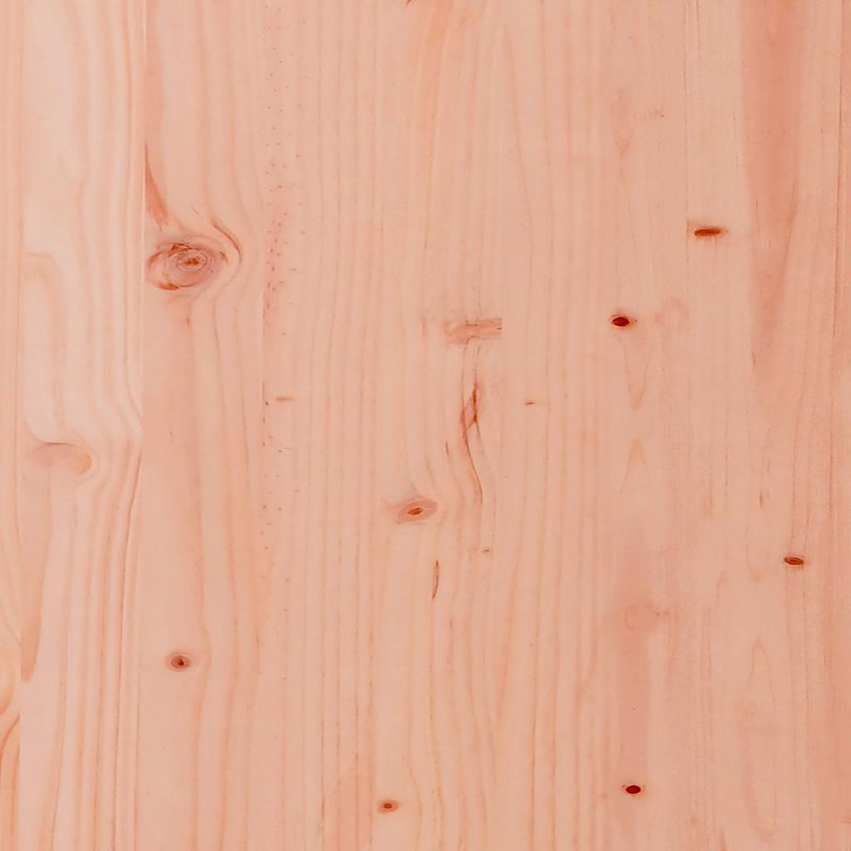 Vertikale Holztafel mit hellbrauner Farbe und sichtbarer Holzmaserung. Knoten und kleine dunkle Flecken sind vorhanden.