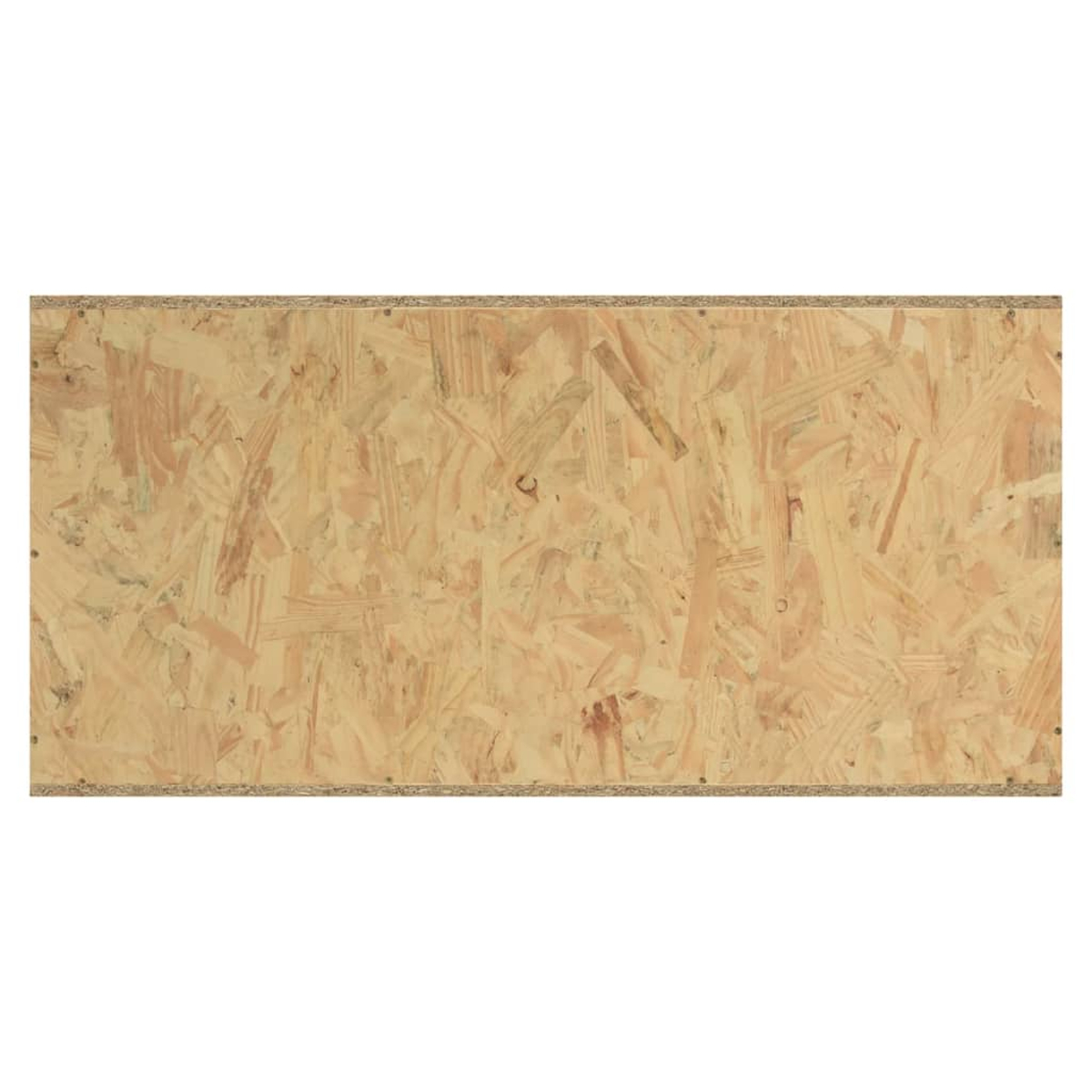 Eine rechteckige, hellbraune Holzplatte mit sichtbaren Holzspänen und einem dunkelbraunen Rand.