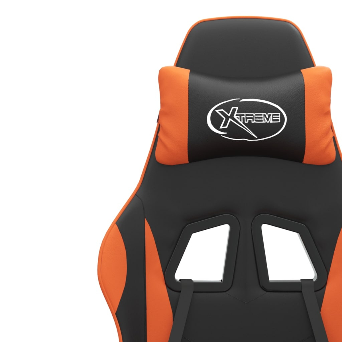 Nahaufnahme eines Gaming-Stuhls. Er ist schwarz und orange, mit Kopfstütze und dem Wort 'XTREME'.