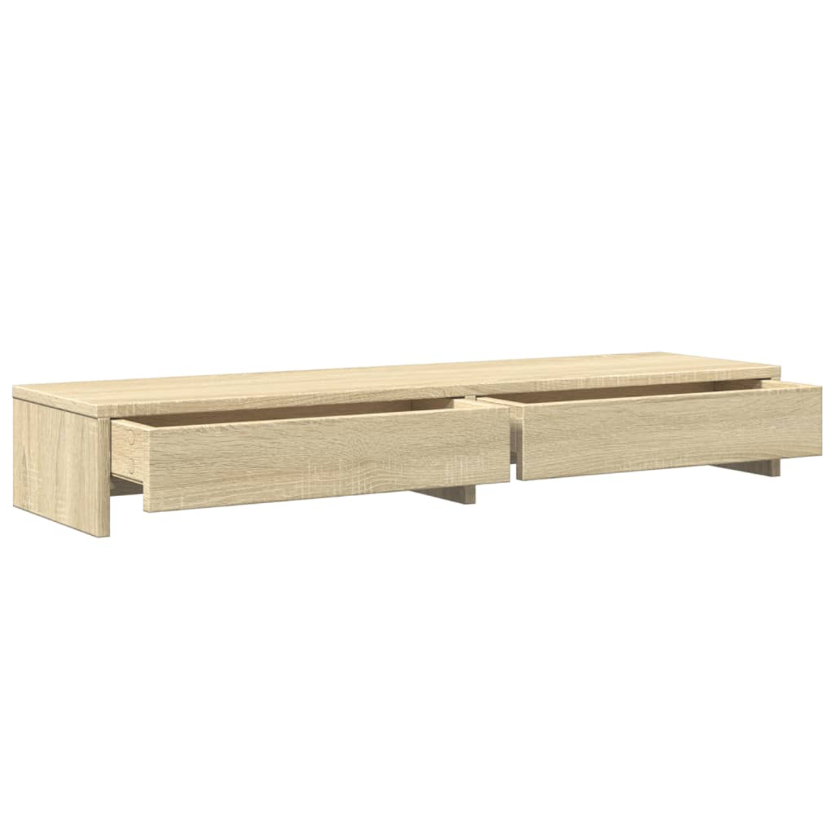 Ein helles Holzschrank mit zwei offenen Schubladen. Der Schrank ist rechteckig und steht vor einem weißen Hintergrund.