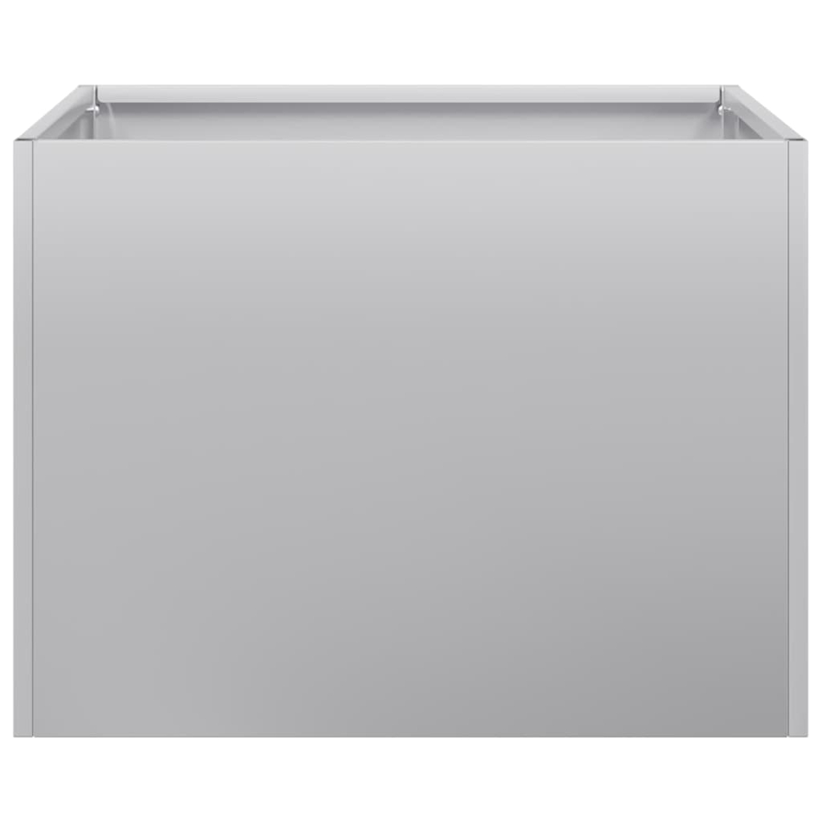 Primo piano di un contenitore rettangolare grigio. Il contenitore ha un bordo superiore e sembra essere di metallo.