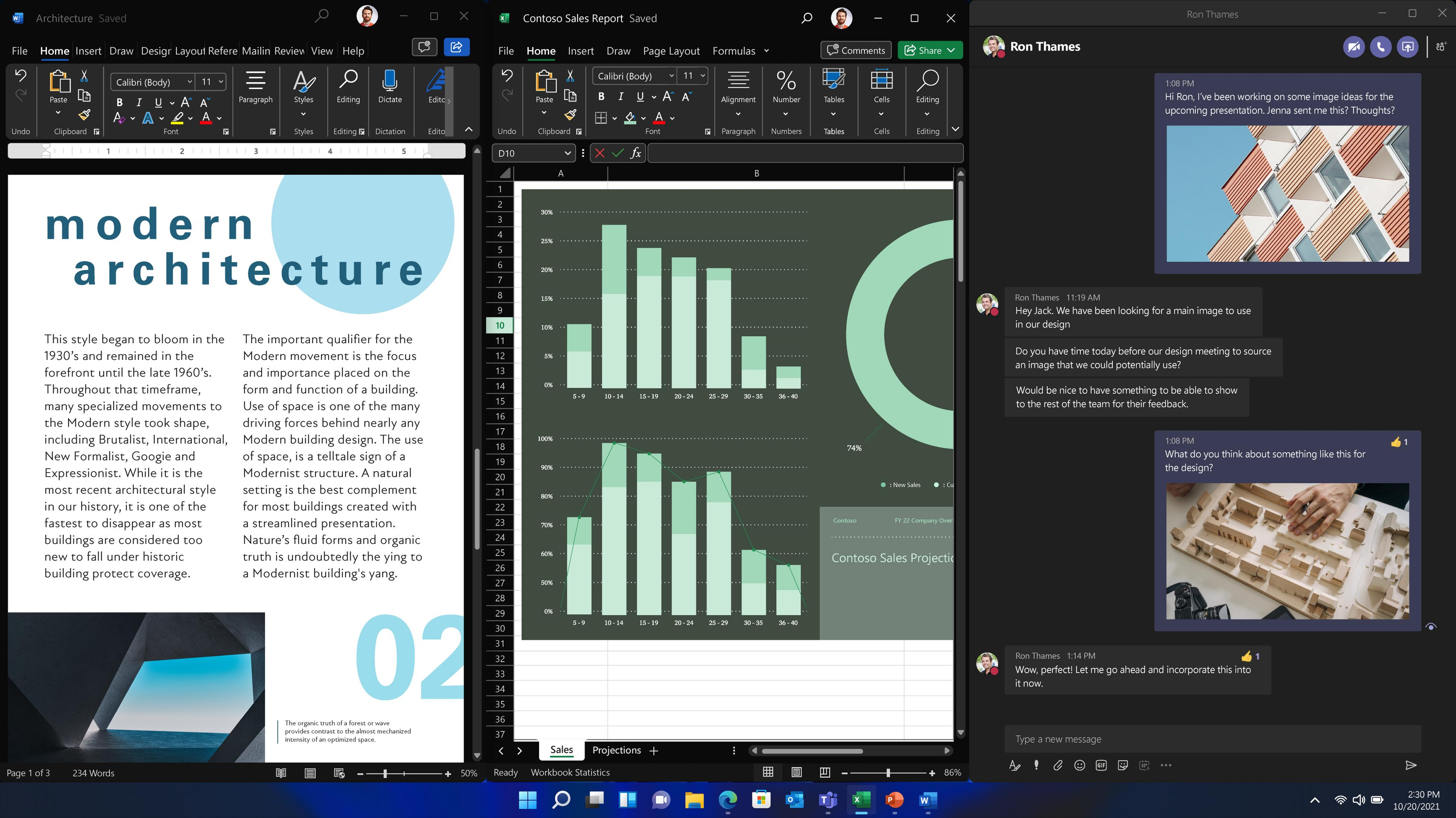 Uno schermo di computer con un documento e una chat. Sono visibili grafici e testo.