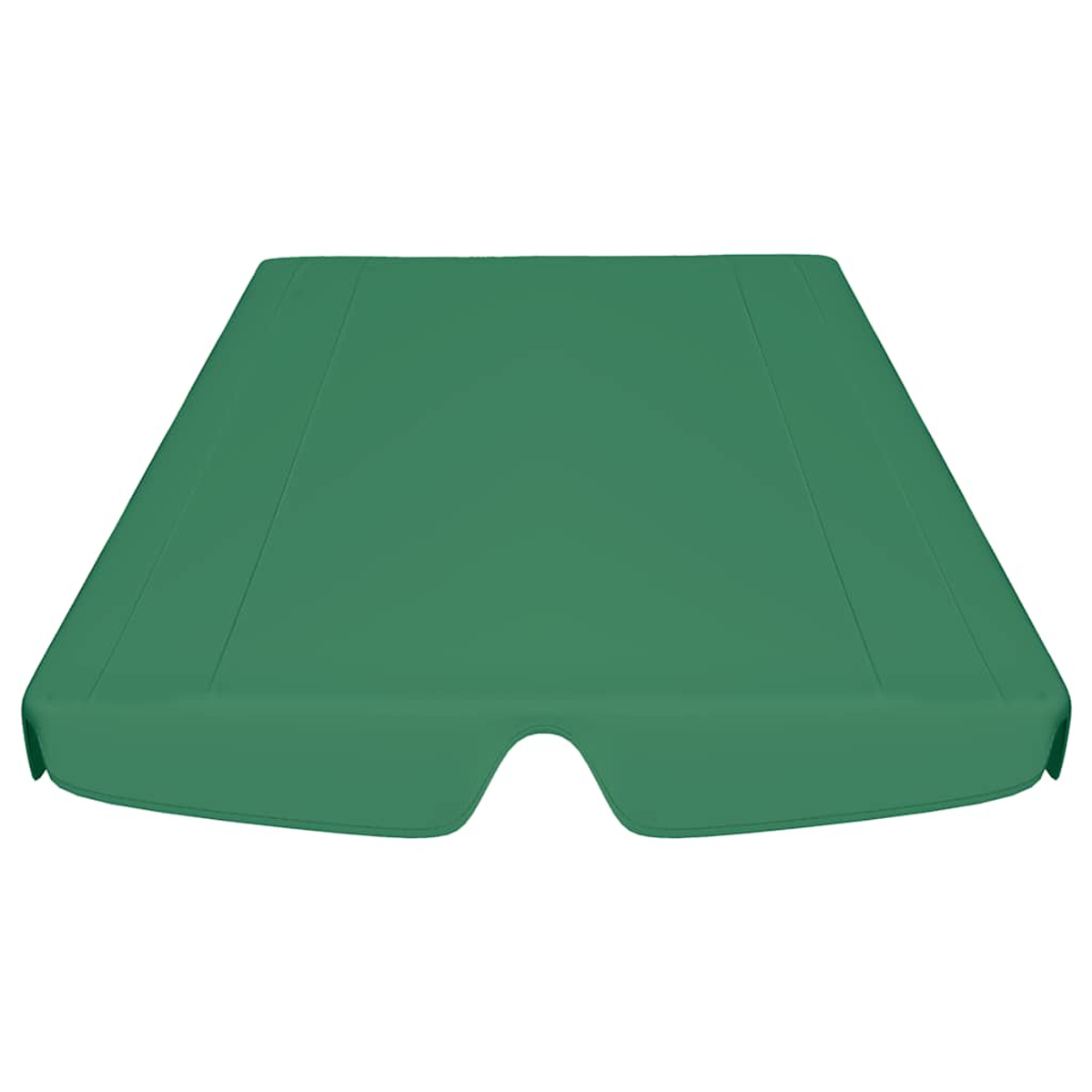 Una tenda da sole verde, rettangolare, con un ritaglio curvo nella parte inferiore. È di colore verde pieno con una leggera lucentezza.